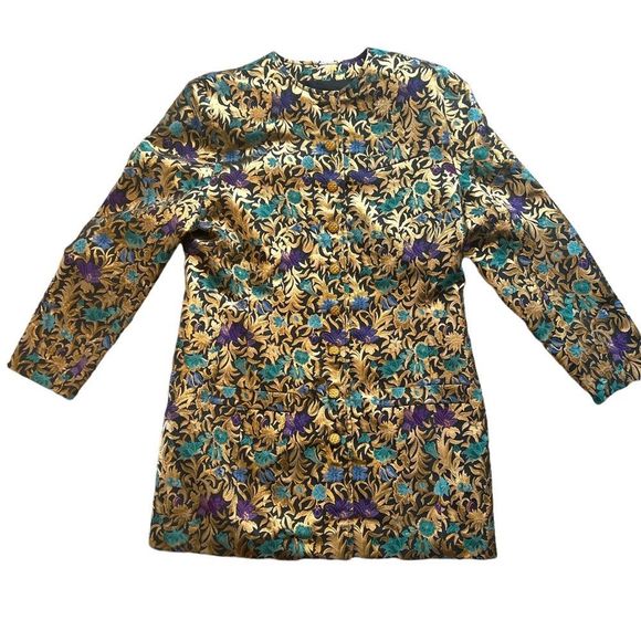 VTG Vintage Tapestry Foil HOLIDAY Button Long Sleeve Jacket Blazer Versace Vibe - Picture 8 of 12